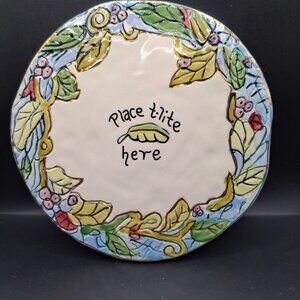 Hand-Painted Blue Sky Ceramic Tea Light Holder Plate Floral & Leaf Design 2003